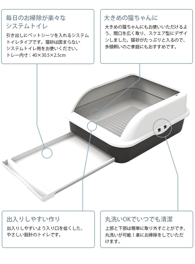 M-PETS エムペッツ TALAキャットリタートレー  猫用 システムトイレ ペットトイレ キャットトイレ 大きな猫ちゃん 多頭飼い 大容量 シンプル モノトーン ペットトイレ  