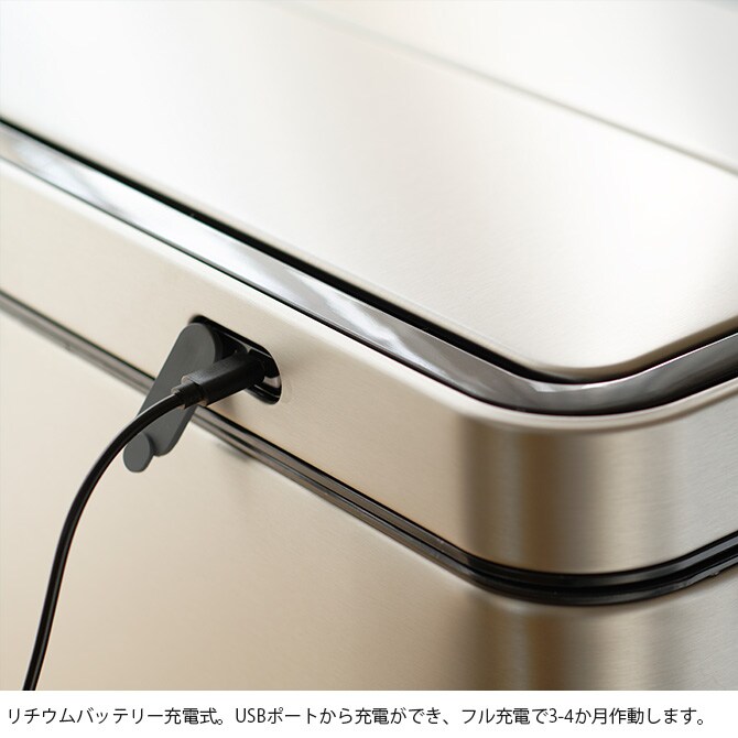 EKO JAPAN イーケーオージャパン エックスウィング センサービン 45L  ゴミ箱 おしゃれ 自動開閉 縦型 45リットル 充電式 ステンレス キッチン ダストボックス 国内1年保証  
