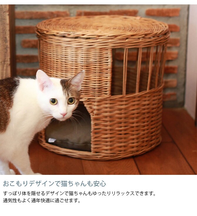 GROOM グルーム ねこハウス ふた付き BY THE AROROG 猫 ベッド キャットベッド ペットベッド 小型犬 ハウス ラタン ナチュラル おしゃれ かっこいい