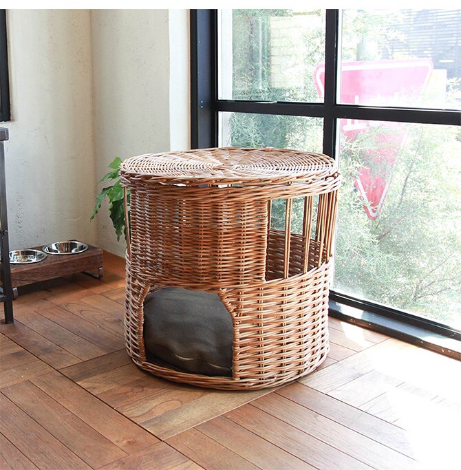 GROOM グルーム ねこハウス ふた付き BY THE AROROG 猫 ベッド キャットベッド ペットベッド 小型犬 ハウス ラタン ナチュラル おしゃれ かっこいい