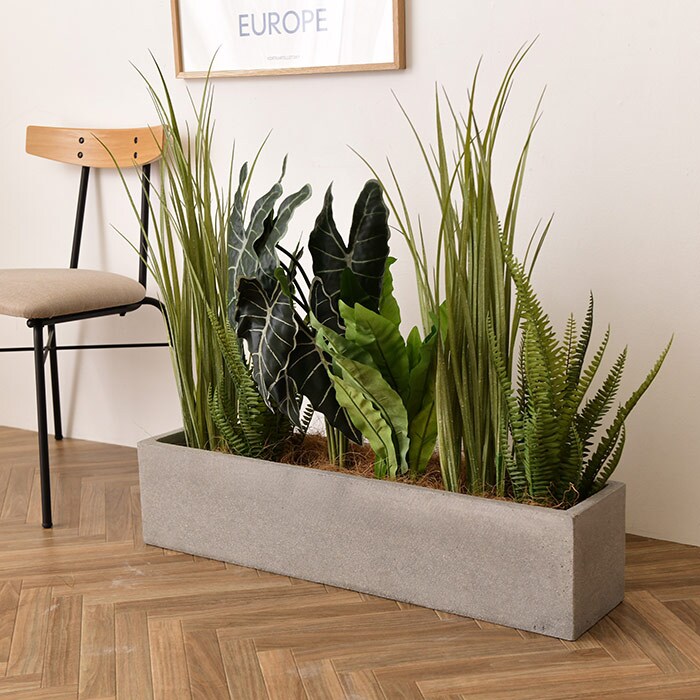 Brown. ブラウンフェイクグリーンセット 長方形プランター×グラスミックスプランツ