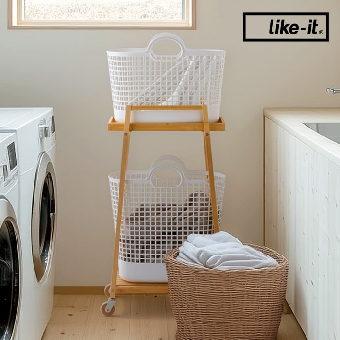  like-it ライクイットバンブーランドリーワゴン バスケットセット