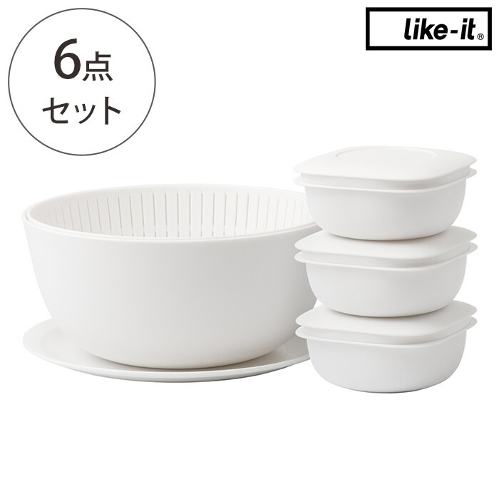  like-it ライクイット米とぎにも使えるザルとボウル プレート＆蒸気であたためる冷凍ご飯容器3個組