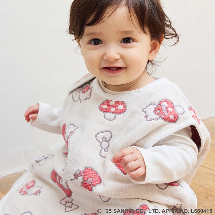 HELLO KITTY × Hoppetta 6重ガーゼ ベビースリーパー ハローキティ キティちゃん 赤ちゃん 新生児 日本製 かわいい おしゃれ 秋冬 寝冷え防止 寝冷え対策 出産祝い ギフト 贈り物