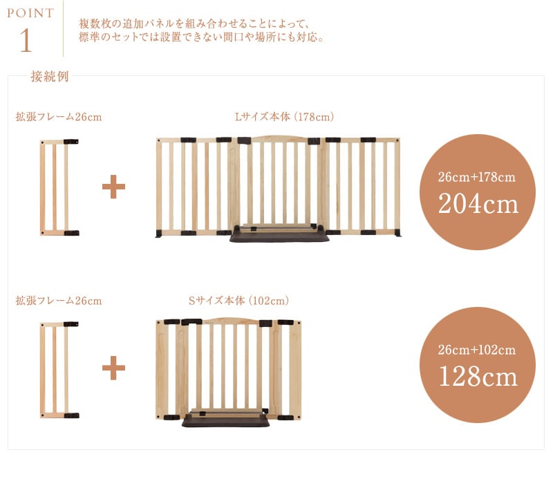 おくだけドアーズ woody 拡張フレーム M 26cm 5012015001  ベビーゲート 追加 拡張 セーフティー 安全ゲート ベビーゲイト 自立式 日本育児 木製 シンプル  
