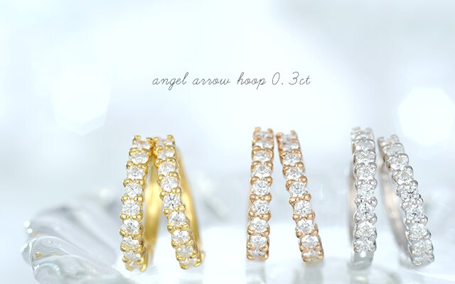 K18ダイヤモンドピアス  angel arrow hoop 0.3ct