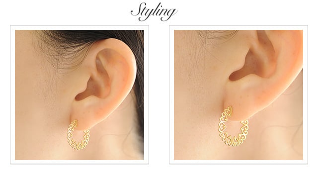K18 pierced earrings love lace