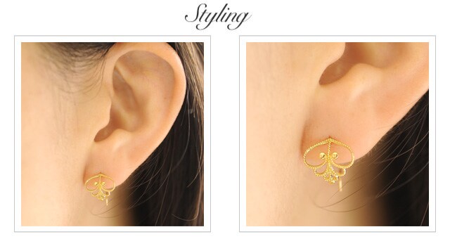 K18 pierced earrings leafy