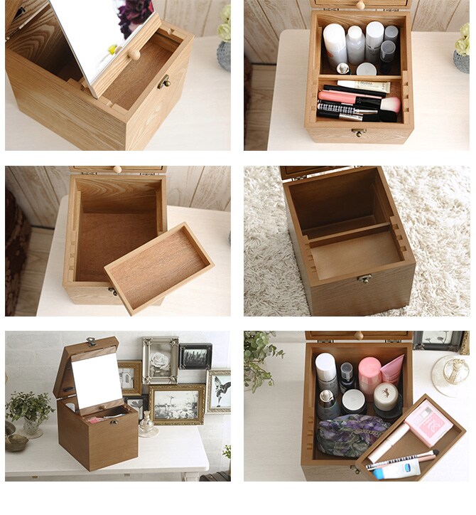 ナチュラルウッド 縦型 コスメボックス ロングミラー 木製 メイクボックス コスメ 鏡 北欧 ナチュラル おしゃれ シンプル 化粧品 収納