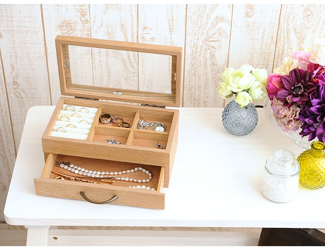 ナチュラルウッド ジュエリーボックス  木製 ジュエリー 宝石箱 ジュエルボックス コレクションボックス 姫系 おしゃれ かわいい シンプル ナチュラル  
