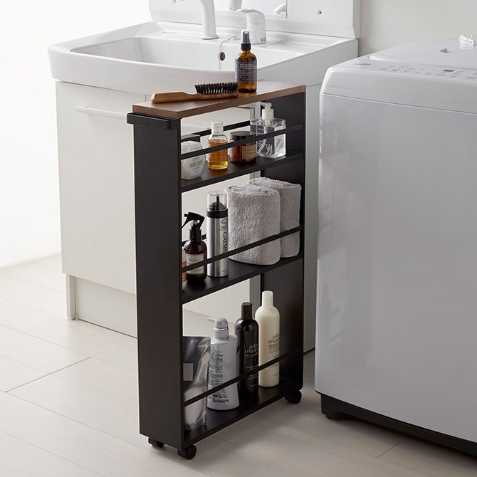 tower タワー ハンドル付きスリムワゴン キッチンワゴン キャスター付き ラック 収納 おしゃれ 白 黒 キッチン ランドリー 隙間収納