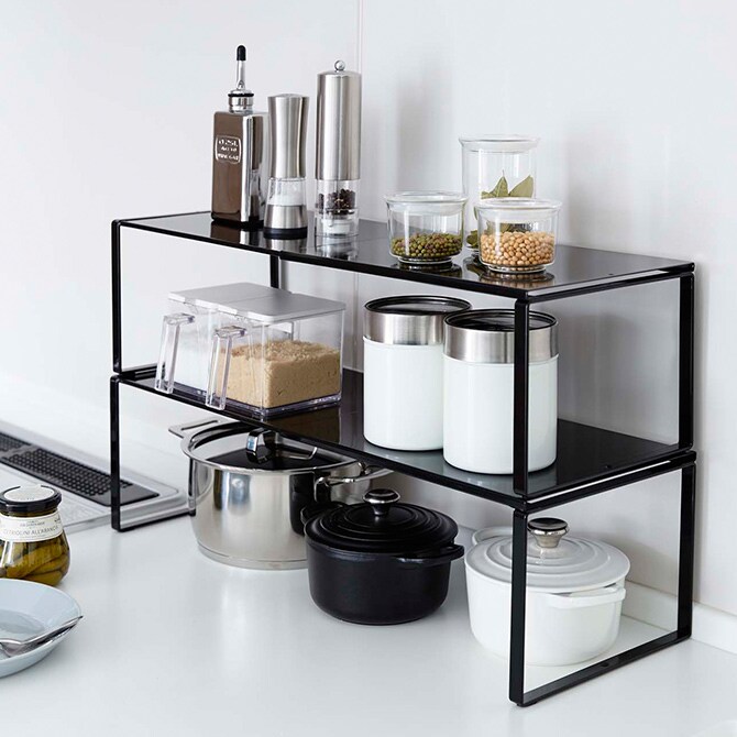 tower タワー 伸縮収納棚 調味料ラック スパイスラック 伸縮 おしゃれ キッチン 収納 白 黒 シンク下 スタッキング