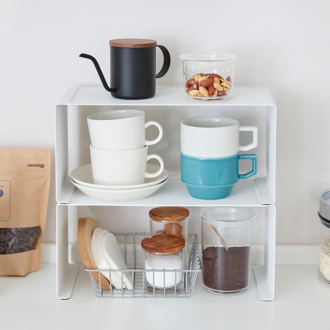 tower タワー キッチンスチール コの字ラック コの字ラック スチール キッチン 収納 スパイスラック キャニスター おしゃれ スタッキング 白 黒