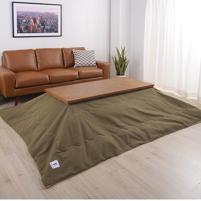 撥水加工 薄掛けこたつ布団 長方形 190×230cm  こたつ布団 コタツ布団 長方形 男前 メンズライク カーキ グレー カッコいい シンプル 撥水加工  