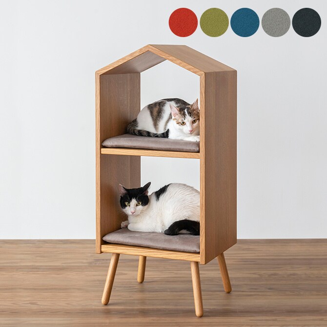 HIDA 森のペット家具 ネコハウス ラムース生地クッション2ヶ入 猫用 ハウス 家 ベッド 天然木 多頭飼い ねこ インテリア 飛騨産業 ひっかきに強い