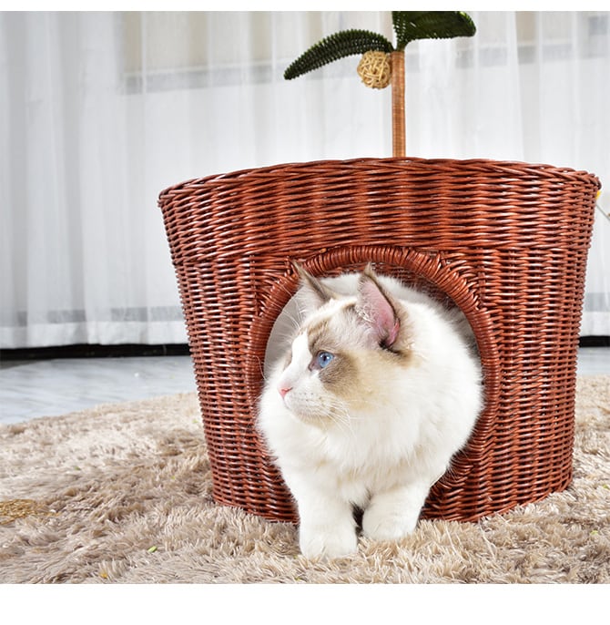 N4-style ラタンキャッツポット  猫用 ベッド ペットベッド ラタン ナチュラル ブラウン 可愛い 面白い  