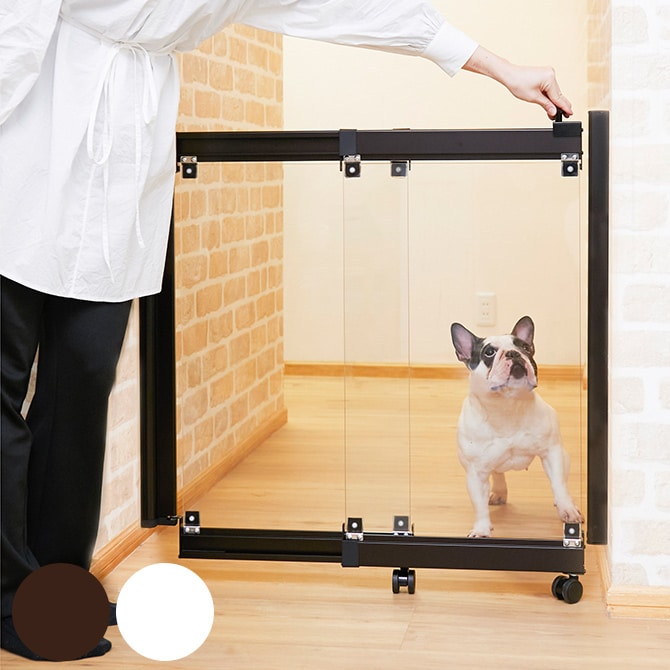 ドギーフェンス 2枚仕様  犬用 ゲート 扉 脱走防止 侵入防止 開閉式 コンパクト おしゃれ クリア 強化ガラス  