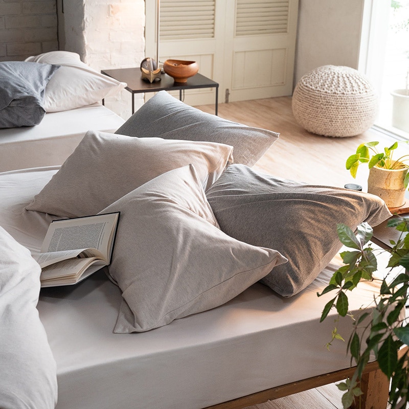 Fab the Home ファブザホーム ピローケース L ヘリンボーンニット  枕カバー ピローケース ピロケース 綿100 ヘリンボーン 柄 コットン シングル シンプル ナチュラル  