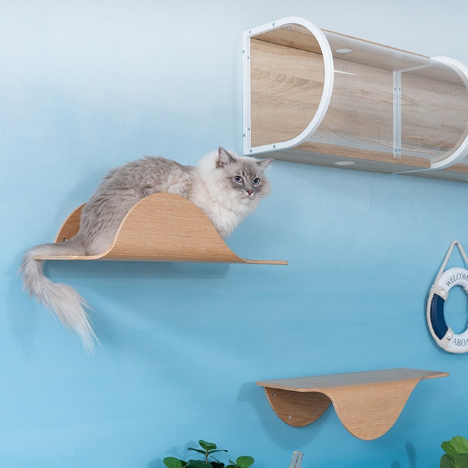 MYZOO マイズー Stingray 単品 猫 キャットステップ 木製 おしゃれ キャットウォーク 大型猫 北欧 インテリア 壁付け 棚板