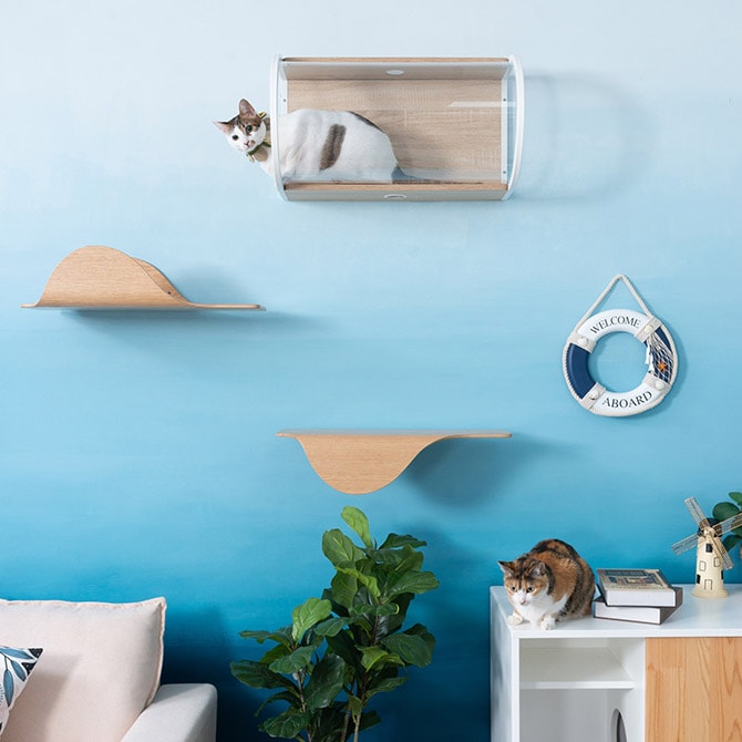 MYZOO マイズー Stingray 単品 猫 キャットステップ 木製 おしゃれ キャットウォーク 大型猫 北欧 インテリア 壁付け 棚板