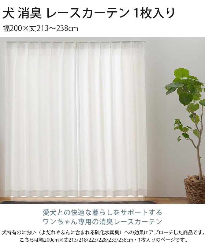 犬 消臭 レースカーテン 1枚入り 幅200×丈213~238cm