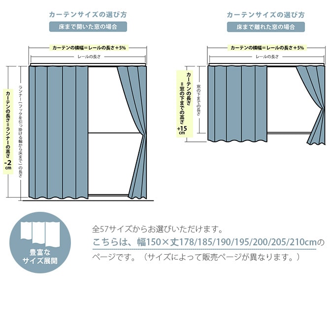 遮音 完全遮光 カーテン 1枚入り 幅150×丈178～210cm 