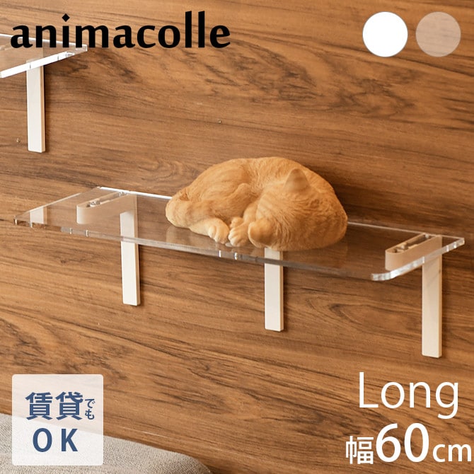 animacolle アニマコレ Catroad+ ロングステップ 幅60cm  猫 賃貸 小さい穴 キャットステップ キャットウォーク 壁 DIY ロング キャットタワー ホワイト 白 おしゃれ  