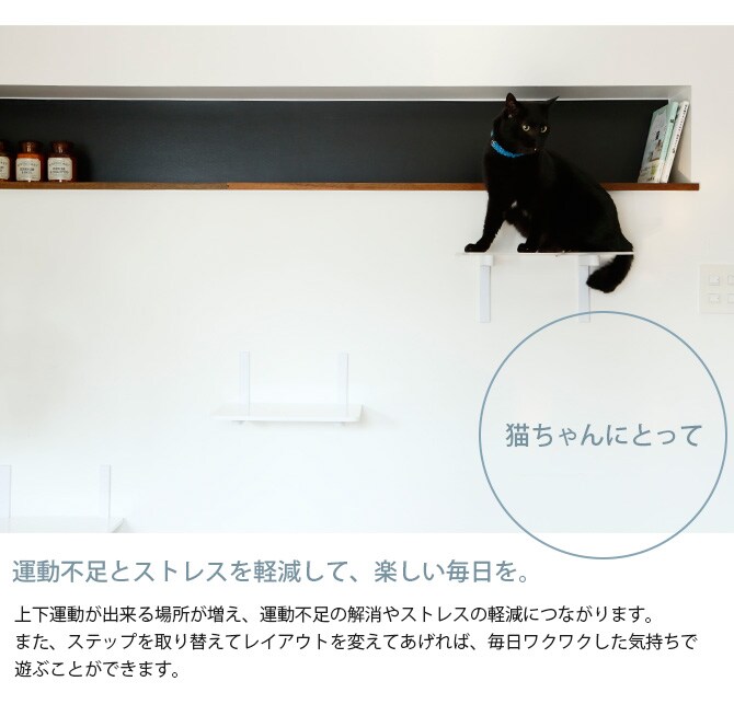 animacolle アニマコレ Catroad+ ロングステップ 幅60cm  猫 賃貸 小さい穴 キャットステップ キャットウォーク 壁 DIY ロング キャットタワー ホワイト 白 おしゃれ  