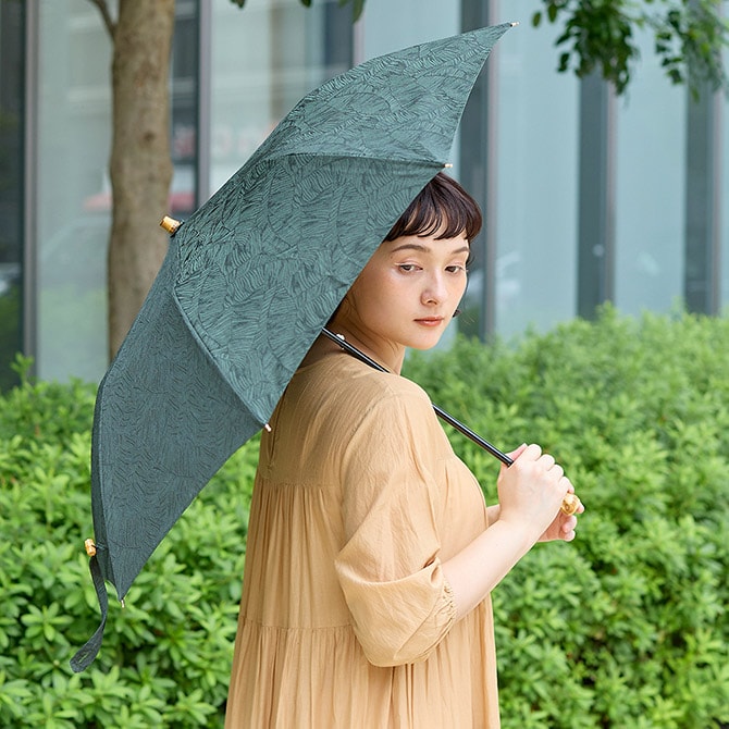 shesay シセイ 葉模様のジャカード生地で作った折り畳み日傘 