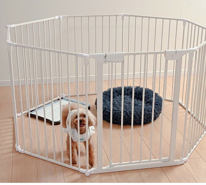 Wanyanya わにゃにゃ スチールペットサークル8枚  犬 ペットサークル ドッグサークル ペット サークル シンプル おしゃれ 白 黒 8枚  