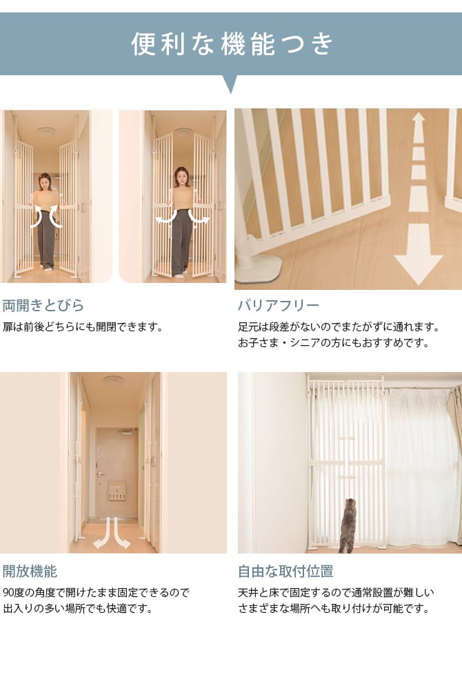 Wanyanya わにゃにゃ 猫脱走防止ゲート にゃんドア 猫 脱走防止 ゲート 扉 突っ張り 両開き 安全 玄関 廊下 窓