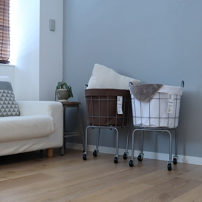 BRID ブリッド ランドリーラウンドバスケット キャスターレッグ 35L  ランドリーバスケット ワイヤーバスケット キャスター おしゃれ 布 スチール 洗濯 かご カゴ 収納  