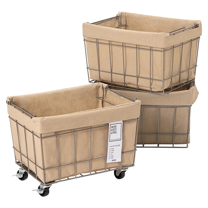 BRID ブリッド スタッキングバスケット 3段 キャスター付き  ワイヤーバスケット スタッキング キャスター おしゃれ 3段 収納 布 スチール かご カゴ  