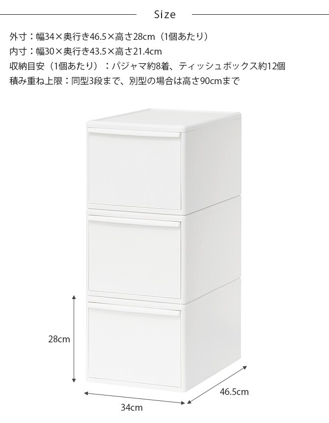 like-it ライクイット 組み合わせて使える収納ケース ワイドL 3個組  収納ケース 引き出し 幅34 チェスト おしゃれ 白 収納ボックス ポリプロピレン 衣類収納 衣装ケース  