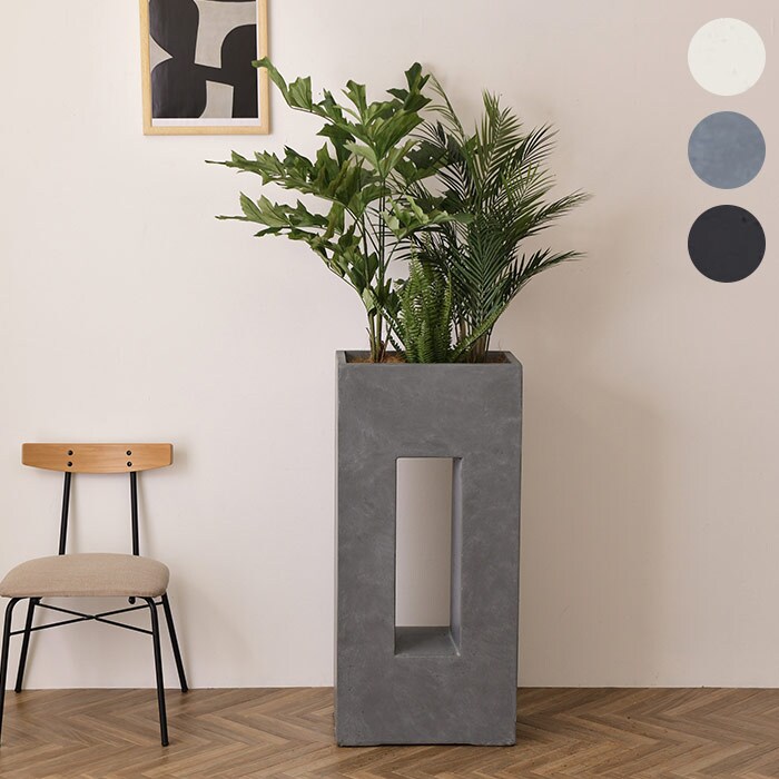 Brown. ブラウンフェイクグリーンセット 中窓トールプランター×ヤシミックスプランツ