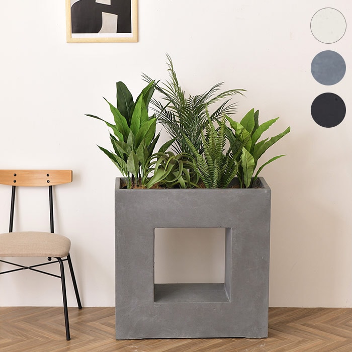 Brown. ブラウンフェイクグリーンセット 中窓スクエアプランター×トロピカルプランツ