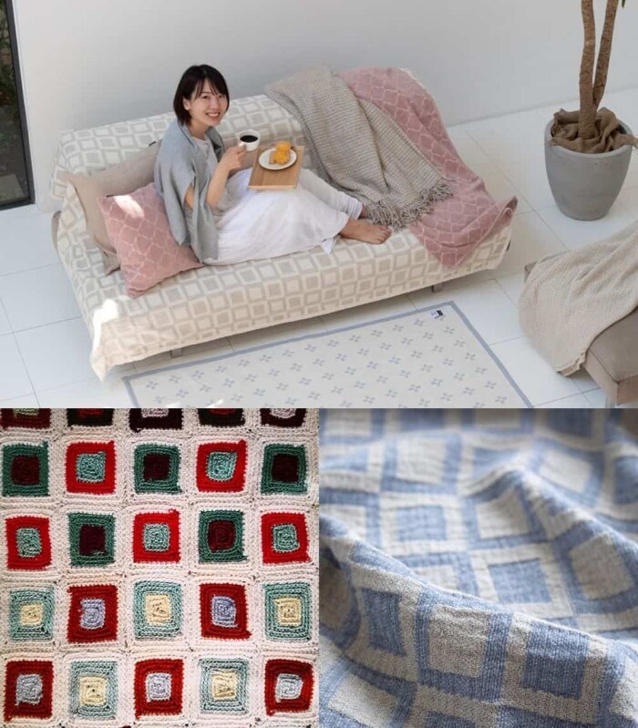 KLIPPAN リネン&シュニールコットン シングルブランケット フレーム スローケット 夏用 寝具 サマーケット おしゃれ 北欧 洗濯機 洗える ギフト プレゼント