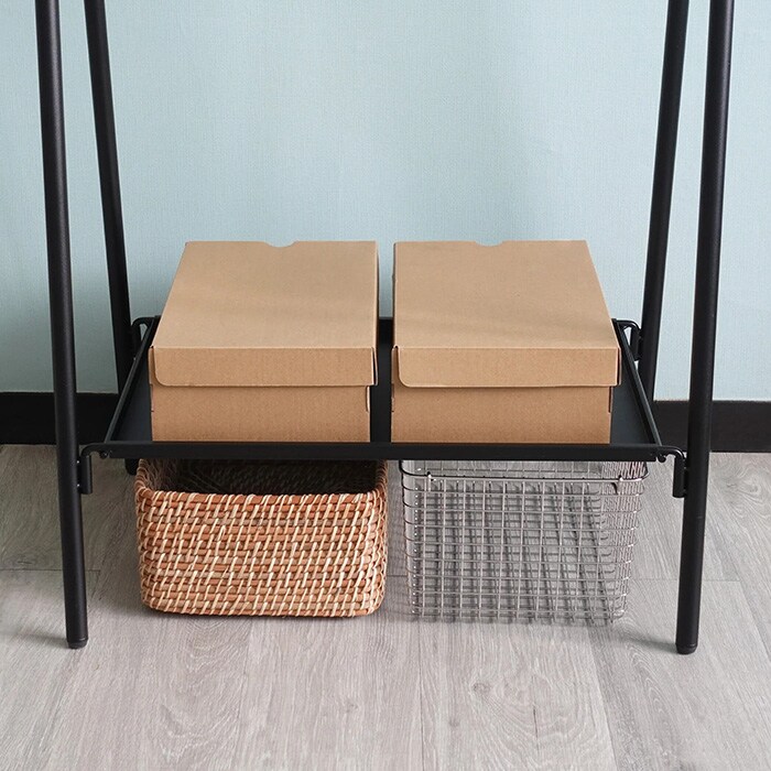 TETSUNAGI テツナギ RACK A & Steel tray SET  ハンガーラック スリム 省スペース おしゃれ 棚付き スチール アイアン 日本製 コートハンガー シンプル インテリア 家具 収納  