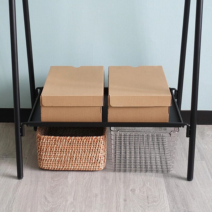 TETSUNAGI テツナギ RACK A & Steel tray + Side hanger SET  ハンガーラック スリム 省スペース おしゃれ 棚付き スチール アイアン 日本製 コートハンガー シンプル インテリア 家具 収納  