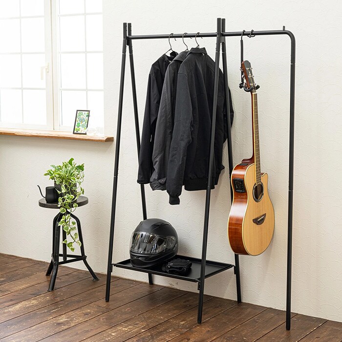 TETSUNAGI テツナギ RACK A & Steel tray + Side hanger SET  ハンガーラック スリム 省スペース おしゃれ 棚付き スチール アイアン 日本製 コートハンガー シンプル インテリア 家具 収納  