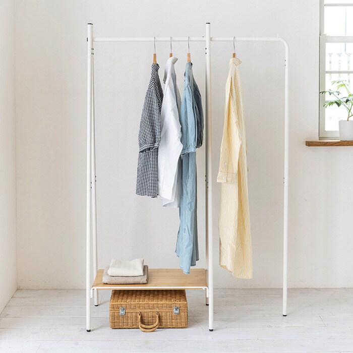 TETSUNAGI テツナギ RACK A & Shelf board + Side hanger SET  ハンガーラック スリム 省スペース おしゃれ 棚付き スチール アイアン 日本製 コートハンガー シンプル インテリア 家具 収納  