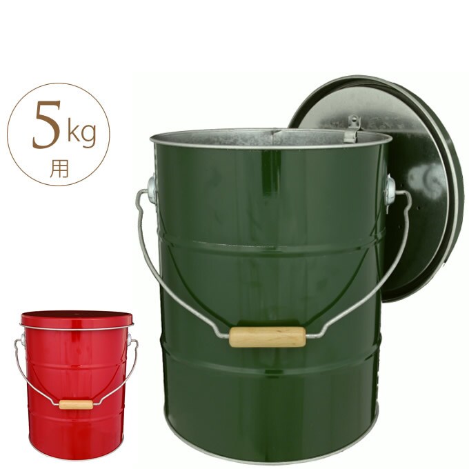 バケツ型お米保存缶 5kg用 フタ&計量カップ付き