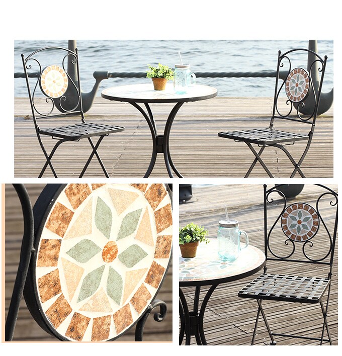 ガーデンチェア 折りたたみ モダンモザイク  アイアン 屋外 ガーデン チェア イス ガーデニング くつろぎ 庭 休憩 ベランダ 休日  