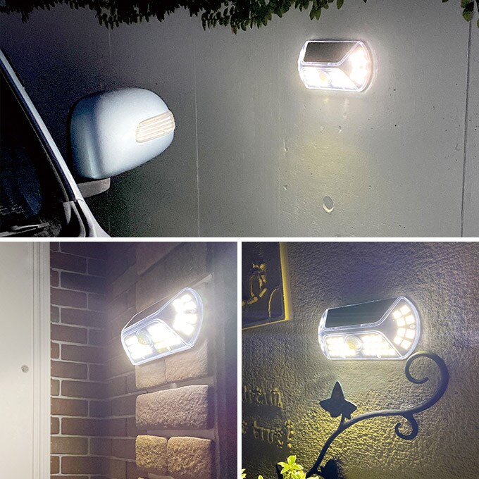 防犯ライト 外壁接着 人感センサー ソーラーライト  屋外 自動点灯 センサー 防犯 省スペース 壁 ライト  