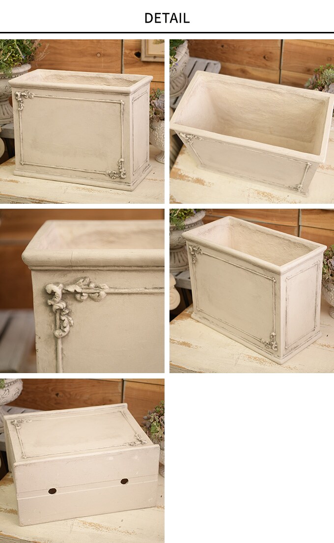 ギリシャ風 フラワーポット ダマスク モチーフハイレクト 高さ35cm プランター アンティーク おしゃれ 底穴あり 四角 庭 ベランダ