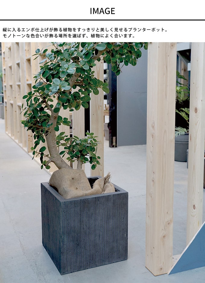 プランター 美しい縦縞 エンバスキューブ　40×40cm  プランターポット 植木鉢 大型 大鉢 軽量 シンプル FRP 丈夫 穴あり テラス バルコニー 公共施設 エントランス おしゃれ インテリア  