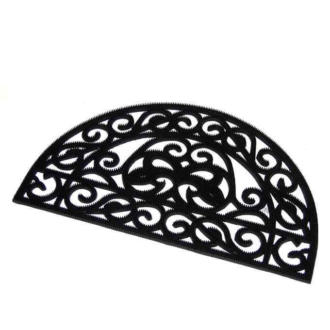 ロートアイアン風ラバーマット アイヴィー 75×45cm /玄関マット 屋外/北欧 ラバーマット/おしゃれ モダン シック/ラバー ゴム/ブラック 黒 半円/エントランスマット/庭/ガーデン/エクステリア/ガーデニング