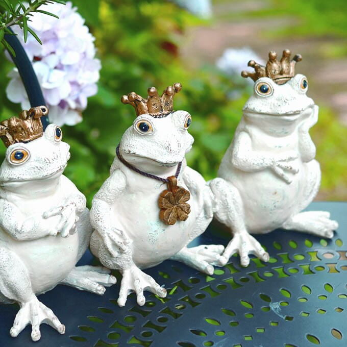 アンティーク調ガーデンオーナメント 王冠をかぶったカエル 3匹セット /ガーデン/オーナメント/ガーデニング/雑貨/置物/庭/オブジェ/動物/おしゃれ/かわいい/