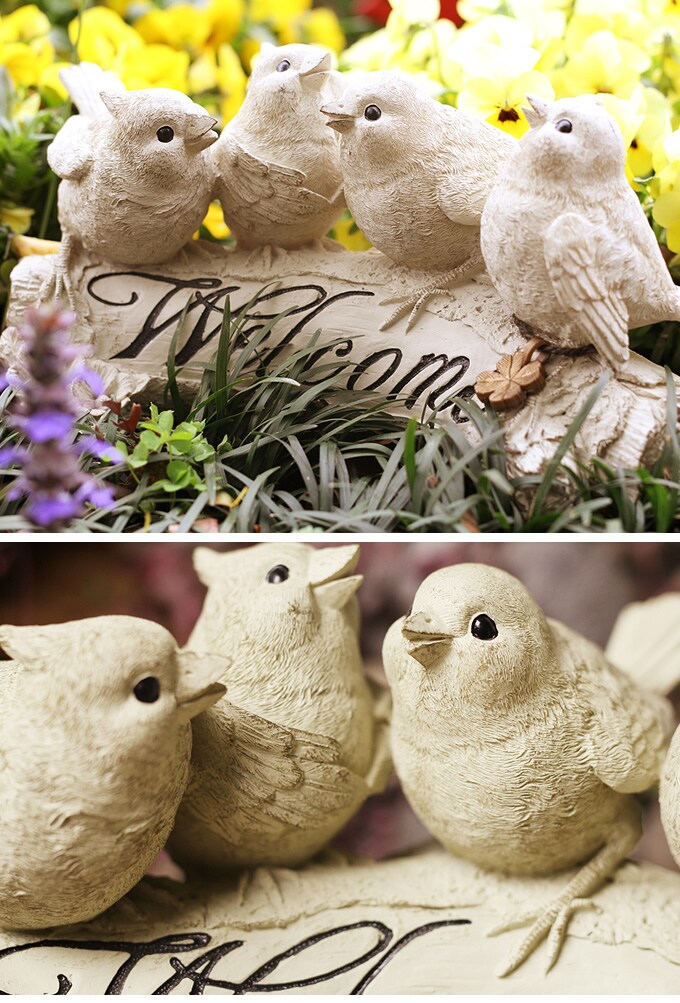 ホワイトアンティーク調ガーデンオーナメントシリーズ 小鳥4匹セット 