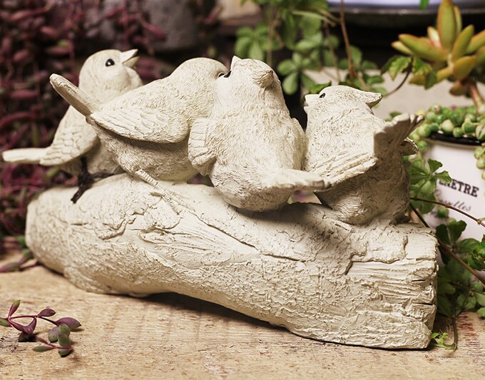 ホワイトアンティーク調ガーデンオーナメントシリーズ 小鳥4匹セット 